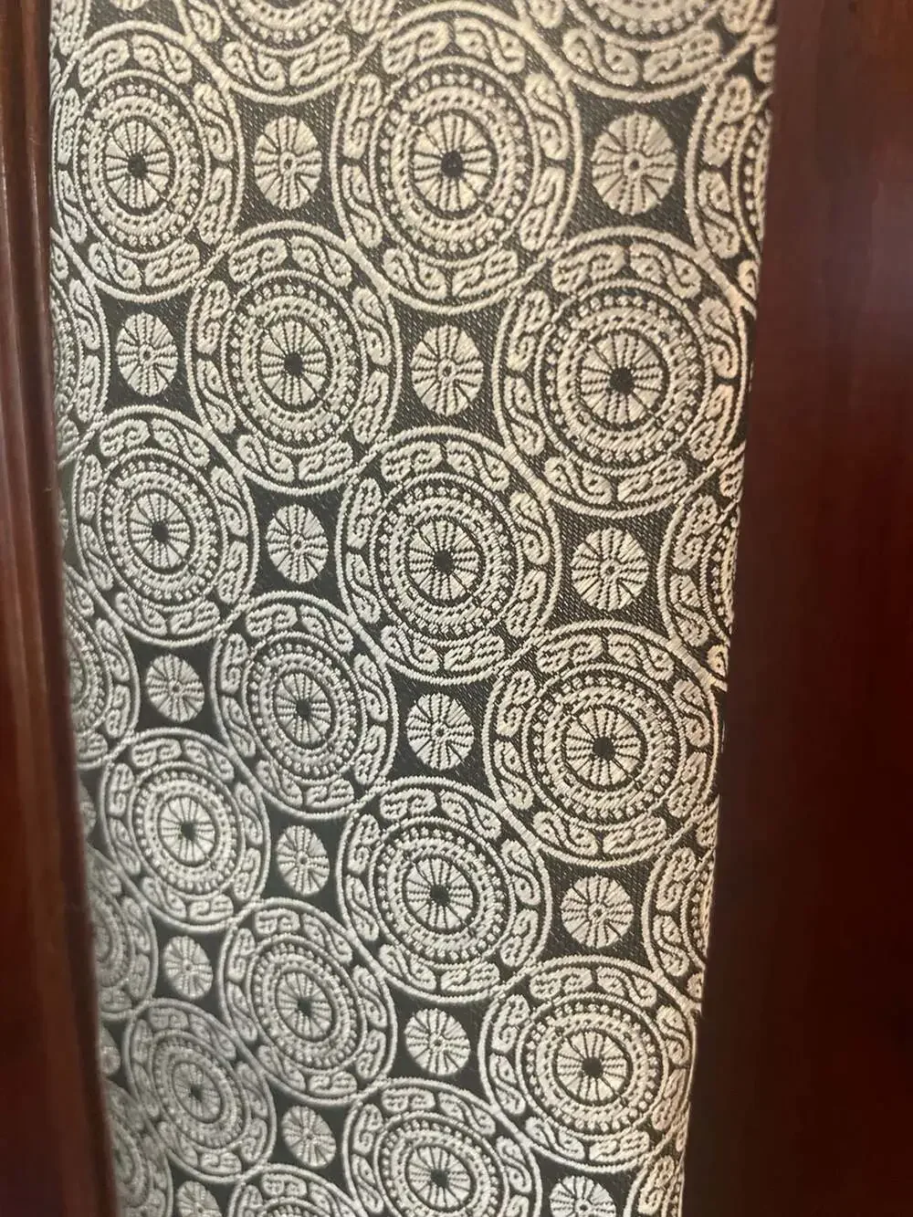Endless Knot Silver and Black Geometric Medallion Silk Tie